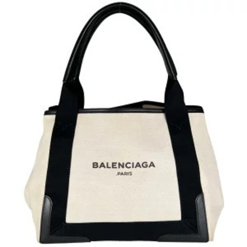 Balenciaga Cabas Tote Bag Canvas Leather Navy Beige Blue Tan